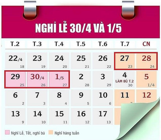 Nghỉ lễ 30/04 và 01/05