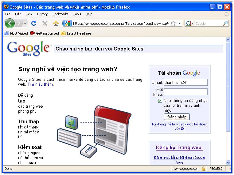 Thiết kế web miễn phí với Google - Tạo account